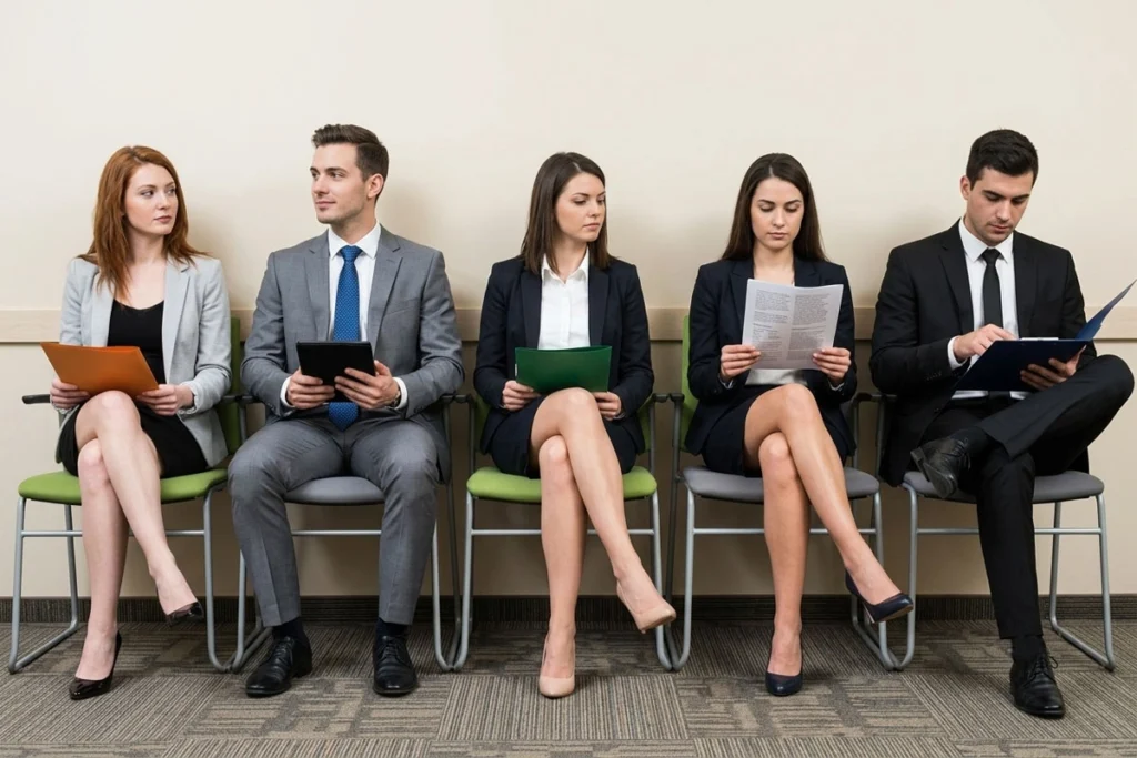 Job applicants waiting for their interview in a reception area