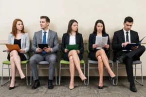 Job applicants waiting for their interview in a reception area
