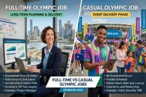 Hiring poster featuring two people for full-time and casual jobs
