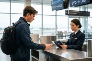 Immigration officer checking a passenger's passport