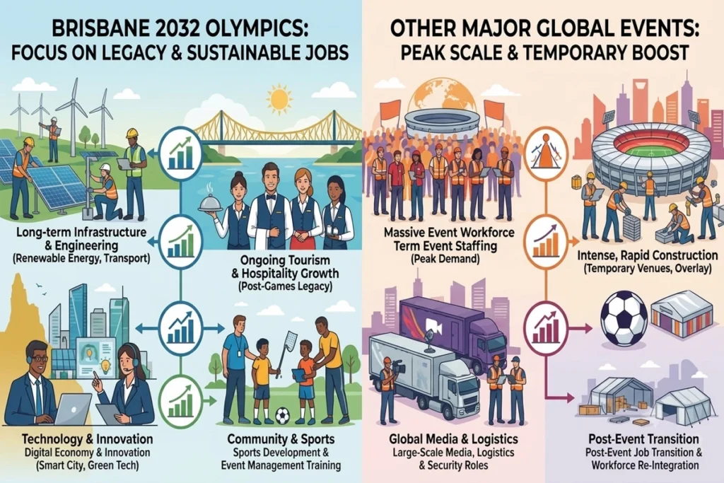 Promotional poster emphasizing sustainability and future jobs in Brisbane Olympics