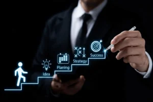 Hand of a businessman creating a business graph on a virtual screen