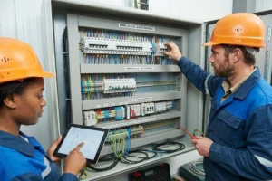 Maintenance electrician check the connection