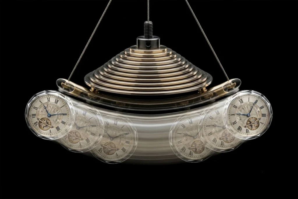Pendulum clock swinging from side to side
