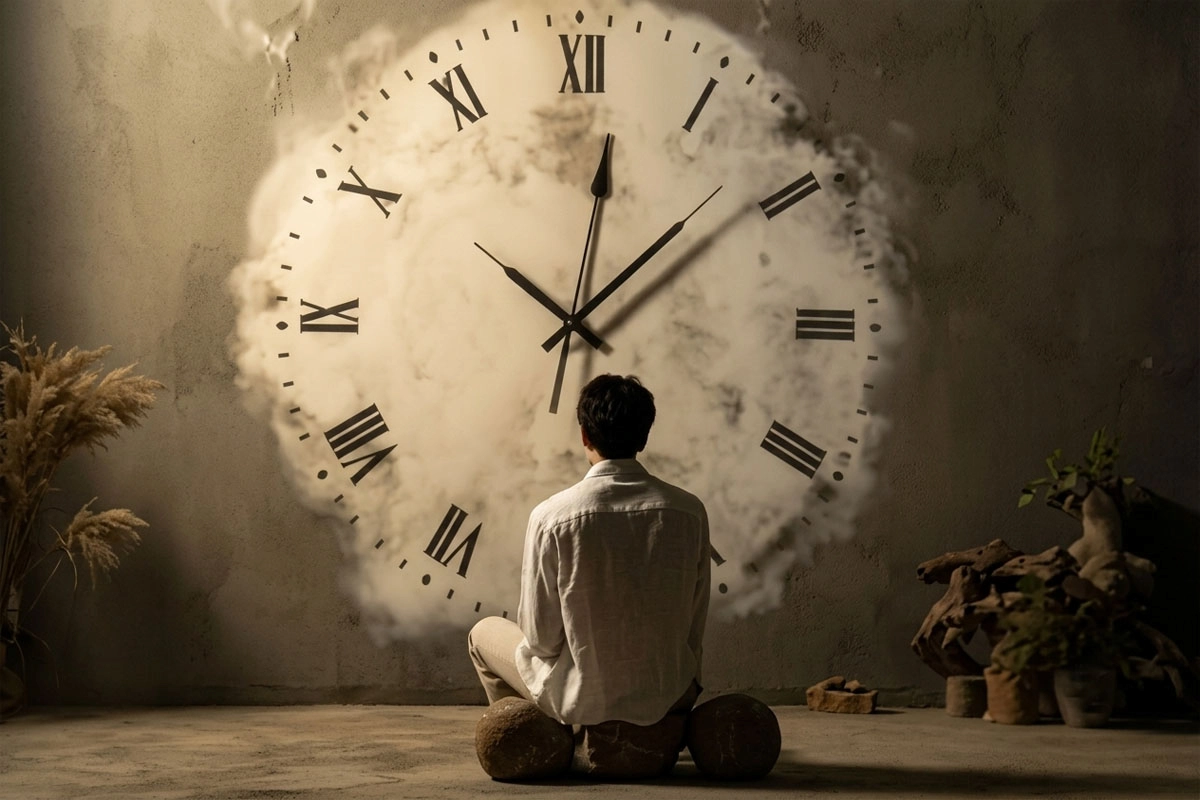 Person facing a wall clock while checking the time