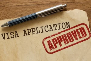 Visa application with ballpen on the table
