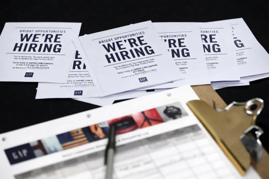 We’re Hiring sign on paper for recruitment campaign