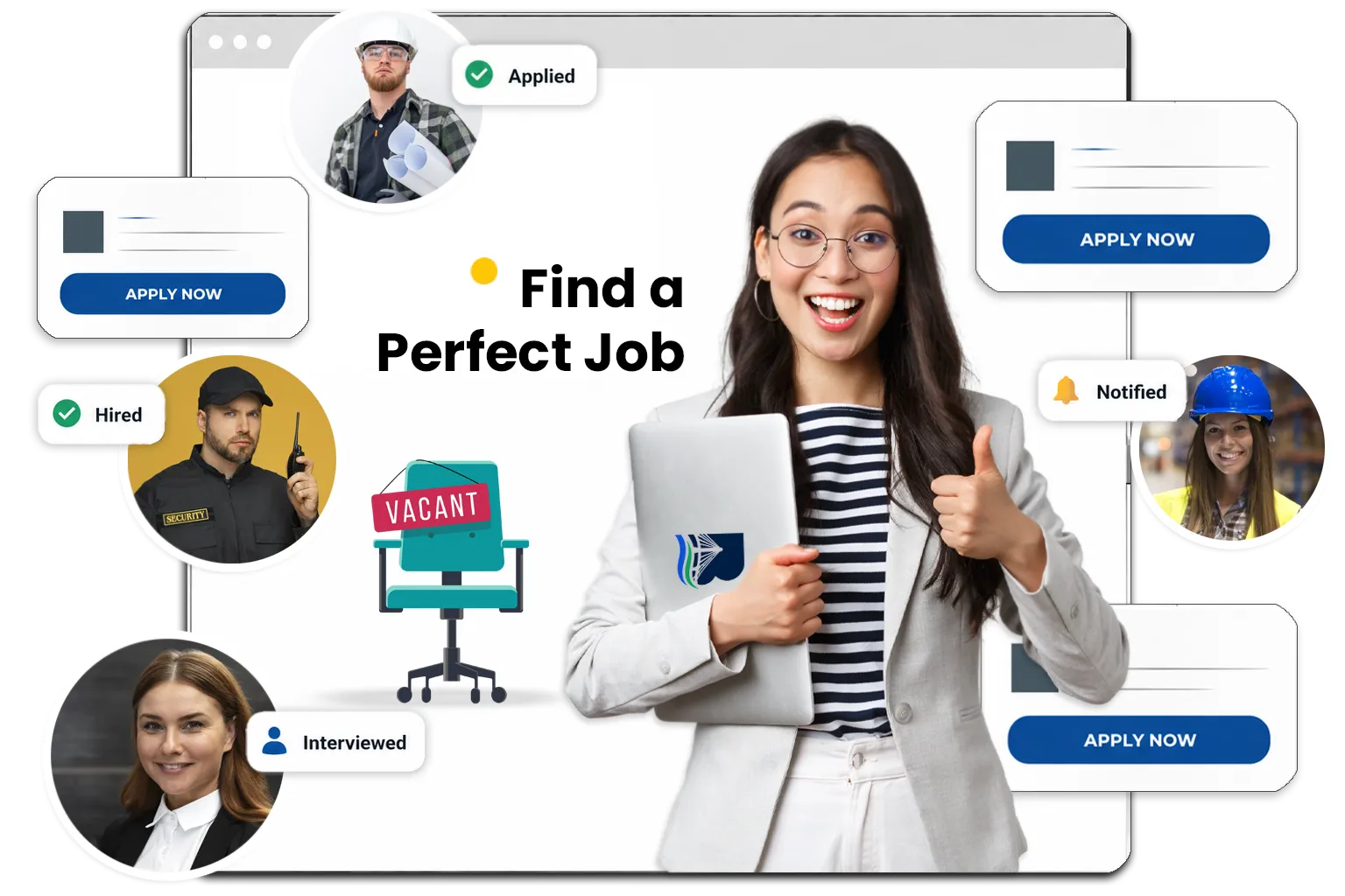 Landing page promoting Apply Now and Find Your Perfect Job